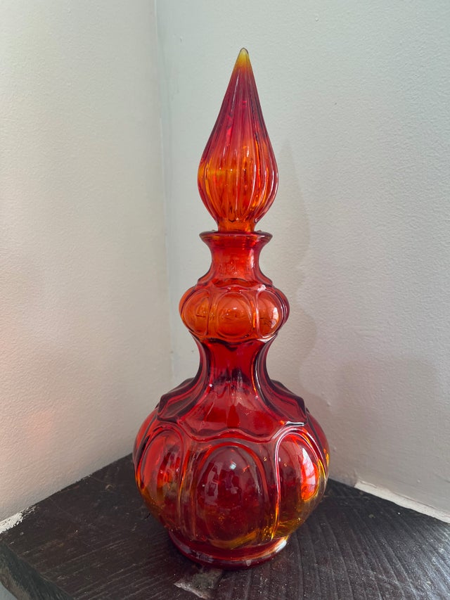Antique Bohemian Glass Genie Bottle Form Vase